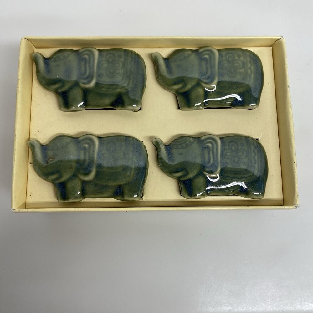 Set Of 4 Elephant Napkin Ring Holders World Market Ceramic Thailand